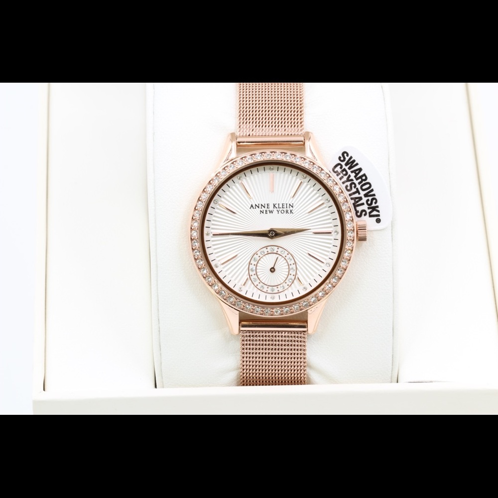 Anne Klein Womens Rose Gold Mesh Watch Crystal New - Picture 3 of 8